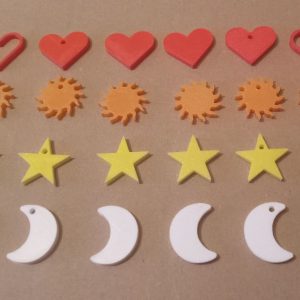 Flache 3D-Deko-Elemente – Herz, Halbmond, Stern & Sonne